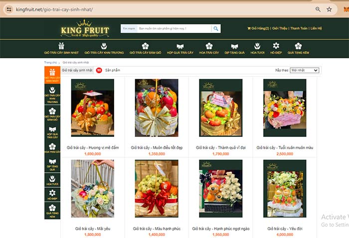 Đặt hàng trên web Kingfruit 