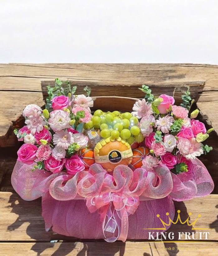 Giỏ quà trái cây đi thăm nhà gái với thiết kế hài hoà, bắt mắt